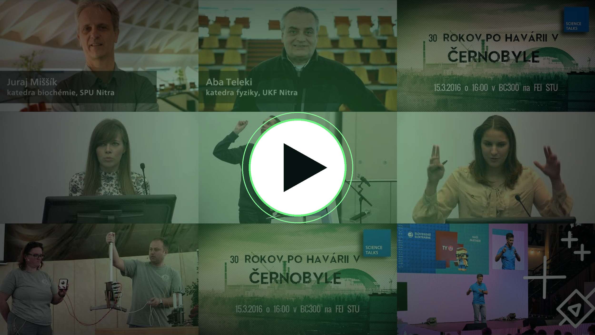 Ilustračný cover video playlistu Science Talks so symbolom prehrávania