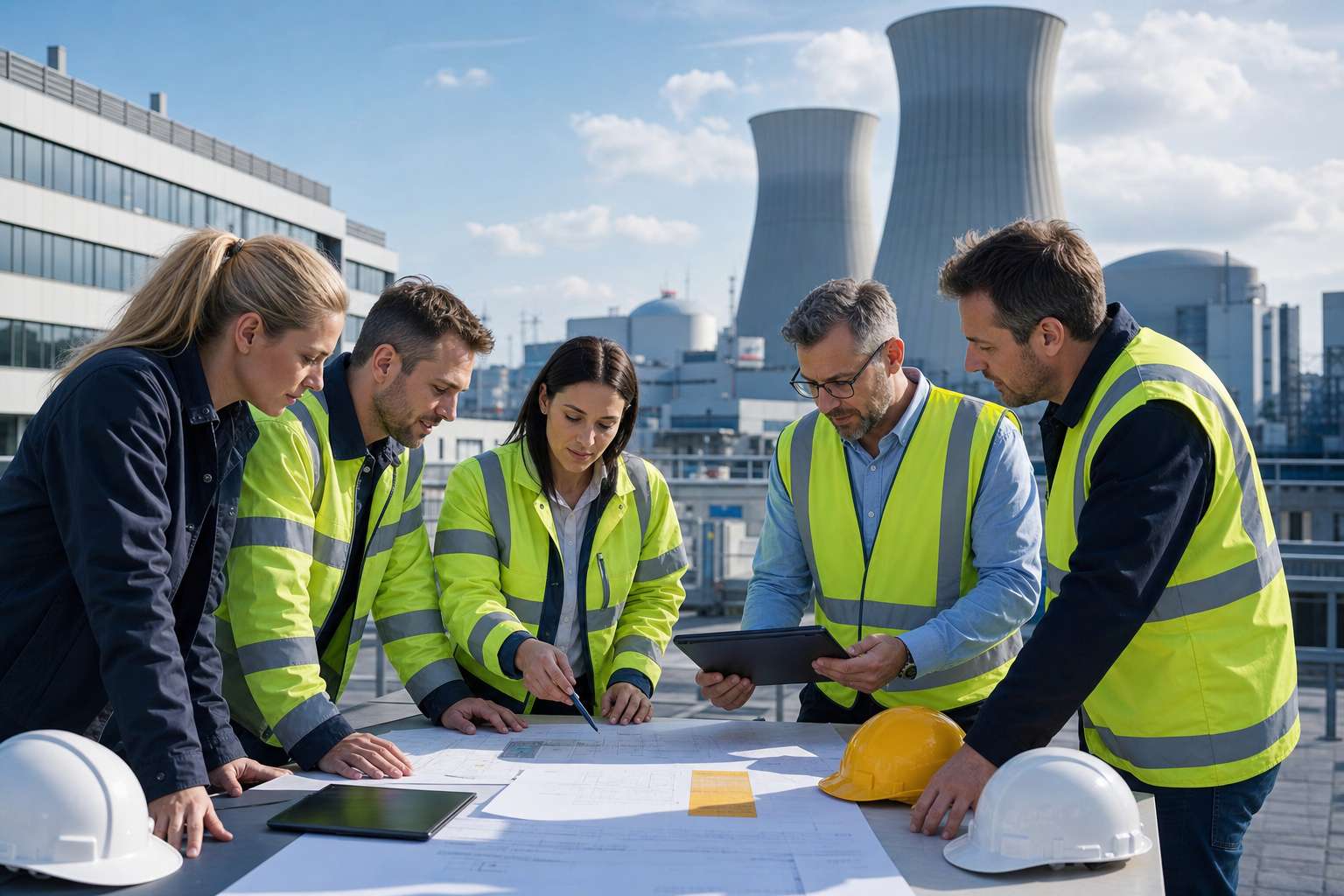 Tím odborníkov pri plánovaní energetického projektu v areáli jadrovej elektrárne